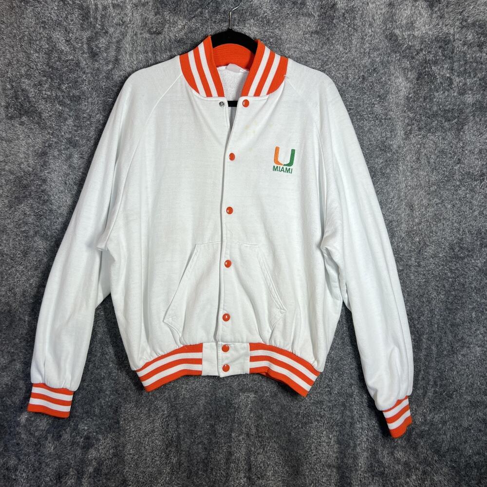 Miami Hurricanes Jacket Mens XL White NCAA Football Snap Front Varsity Bomber